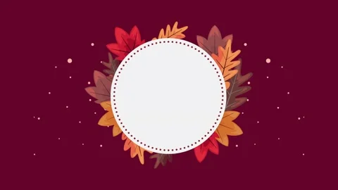 Animated round white frame decorated with colorful autumn leaves on dark re.. Video stock 339118824