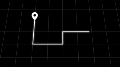 Animated route on digital map with glowing pin markers and grid background .. Stock Footage 334157694
