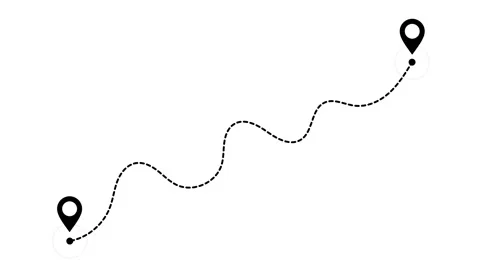 Animated Route GPS Navigation with Two Location Pins on White Screen Stock Footage 316959808