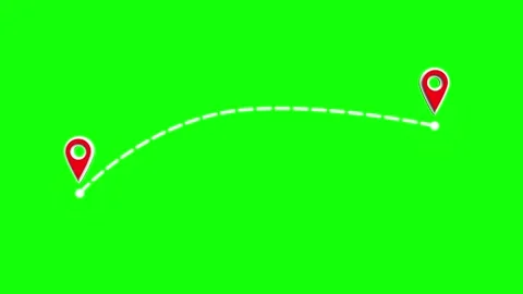 Animated Route Map with Location Pins on Green Screen Stock Footage 312160517