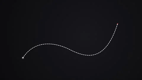 Animated route path tracing on dark background with map marker. 4K Stock Footage 344846232
