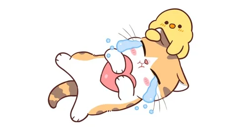 Animated Sad Cat Crying in Bed with Comforting Duck - White Background Stock Footage 282788718