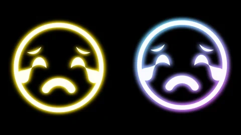 Animated sad face in bright neon light with seamless expression Stock Footage 270451261