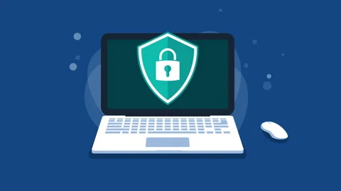 Animated Safety lock shield on a laptop screen. Stock Footage 219815910