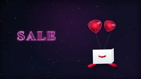 Animated Sale Text With Cute Envelope Character And Red Heart Balloons. Stock Footage 341775265