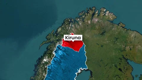 Animated satellite map clip showing Sweden's Kiruna region highlighted Stock Footage 341924721