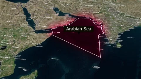 Animated satellite map highlighting the Arabian Sea region Stock Footage 328288362
