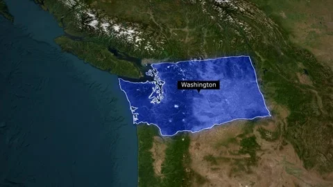 Animated satellite map highlighting Washington state with label Stock Footage 327640489