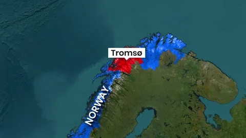 Animated satellite map highlights snow coverage around Tromsø, Norway Stock Footage 341924797