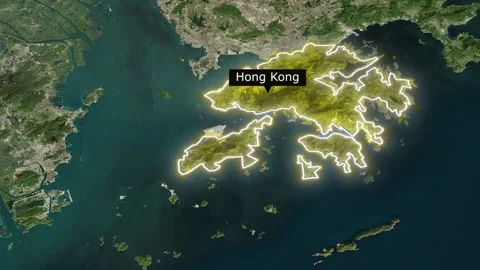 Animated satellite map of Hong Kong with yellow highlight Stock Footage 328287851