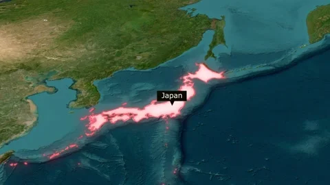 Animated satellite map of Japan with red highlight Stock Footage 328288351