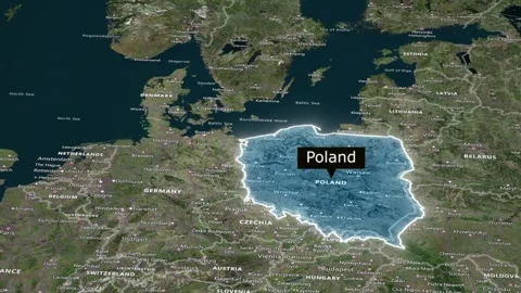 Animated satellite map of Poland with blue highlight Stock Footage 328288352