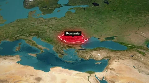 Animated satellite map of Romania with red highlight Stock Footage 328288594