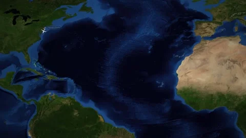 Animated Satellite Map Showing Airplane Flight Path from New York to Bogota Video stock 337090346