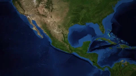 Animated Satellite Map Showing Airplane Flight Route from Los Angeles to Miami Stock Footage 341719682