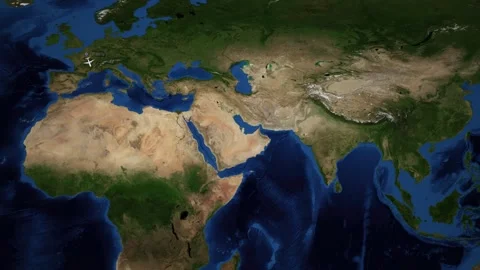 Animated Satellite Map Showing Flight Path From Paris To Nairobi Stock Footage 336701506