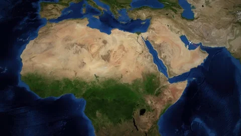 Animated Satellite Map Showing Flight Route from Dubai to Casablanca Morocco Stock Footage 337394075