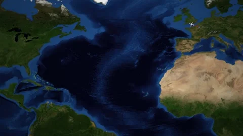 Animated Satellite Map Showing Flight Route from Paris to New York Stock Footage 337983971