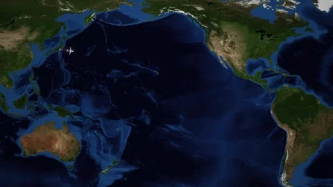 Animated Satellite Map Showing Flight Route from Tokyo Japan Stock Footage 340307062