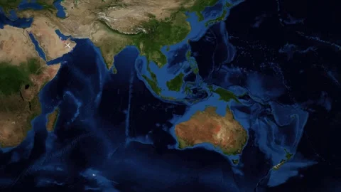 Animated Satellite Map Showing Flight Route from Doha to Melbourne Australia Stock Footage 341464432