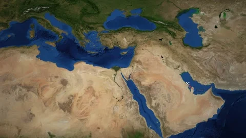 Animated Satellite Map Showing Flight Route from Doha to Rome Video stock 341854772