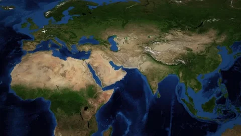 Animated Satellite Map Showing Flight Route From Amsterdam To Nairobi Stock Footage 346275690