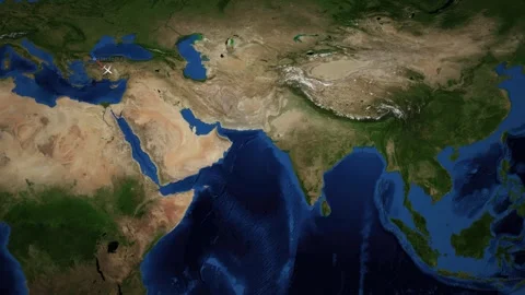 Animated Satellite Map Showing Flight Route from Istanbul to Singapore Stock Footage 346356938