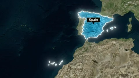 Animated satellite map of Spain with blue highlight Stock Footage 328287732