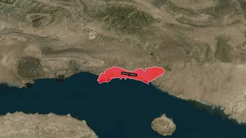 Animated satellite map zoom of Bandar Abbas Iran with red highlight 4K Stock Footage 339423324