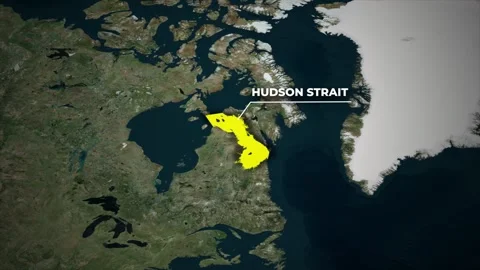 Animated Satellite Map Zoom of Hudson Strait, Canada on World Map Stock Footage 335477834