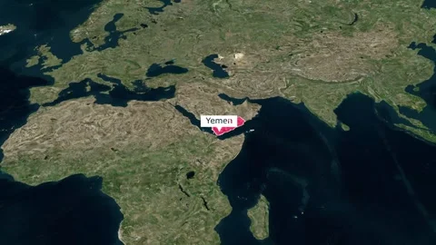 Animated satellite map zoom out of Yemen with pink highlight 4K Video stock 340191117