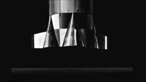 An animated Saturn moon rocket is equipped with five F-1 gas-generator cycle Stock Footage 92625317