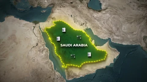 Animated Saudi Arabia Map Highlight, Oil Pumpjacks on Satellite Map Background Stock Footage 336857756