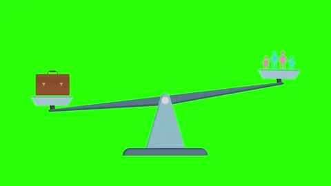 Animated Scale Balancing Briefcase and Family Figures on Green Background Stock Footage 310280173