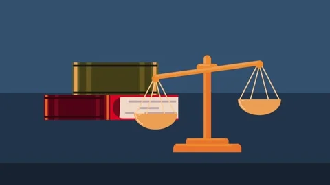 Animated scales of justice beside stack of legal books representing law edu.. Stock Footage 333804693