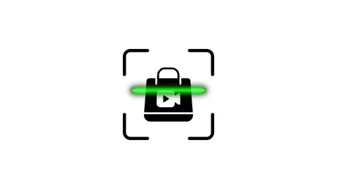 Animated scanner icon detecting virtual shopping bag with video camera symb.. Stock Footage 346499012