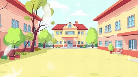 An animated scene of a school courtyard Stock Footage 292910190
