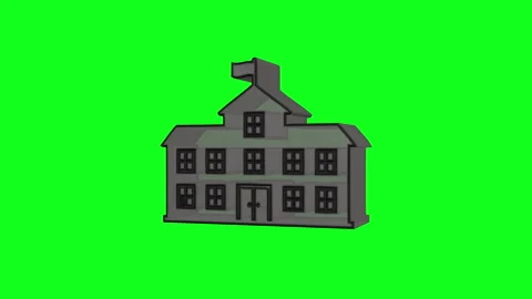 Animated school building rotating on green screen chroma key Video stock 328303864