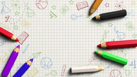 Animated school frame made of colored 3D pencils on a white checkered sheet 스톡 동영상 313996125