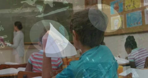 Animated school network shows data processing and connections. Stock Footage 330254323