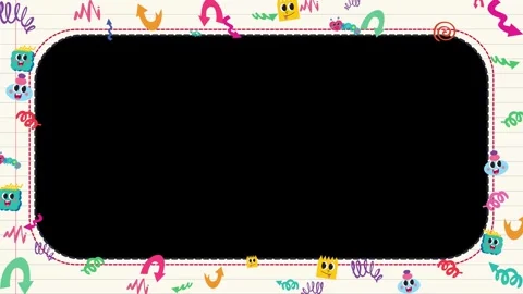 Animated School Notebook Doodle Border Frame Loop with Copy Space Stock Footage 345297289
