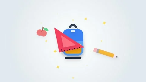 Animated School Supplies and Backpack Flat Design Motion Graphic Vídeos de archivo 344353689