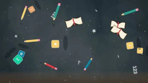 Animated school supplies and educational elements in motion on dark backgroun Stock Footage 340449784