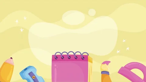 Animated school supplies background with notebook and pencil moving on yell.. Stock Footage 334267506