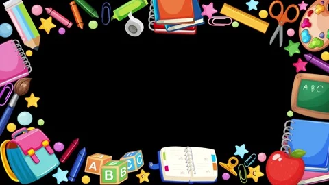 Animated School Supplies Frame on Black Background for Video Overlay Stock Footage 346270784