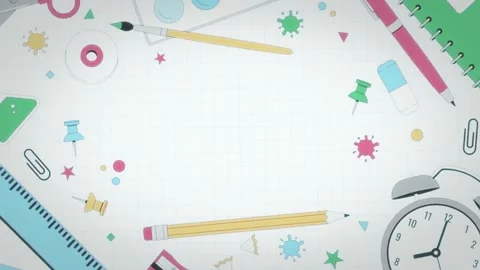 Animated school supplies frame template. Video stock 335705295