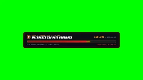 Animated Sci-Fi Boss Health Bar Gaming UI Overlay on Green Screen Stock Footage 345215872