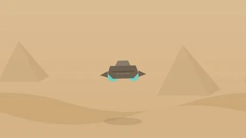 Animated sci-fi hovercraft cruising over a desert landscape Stock Footage 345344564