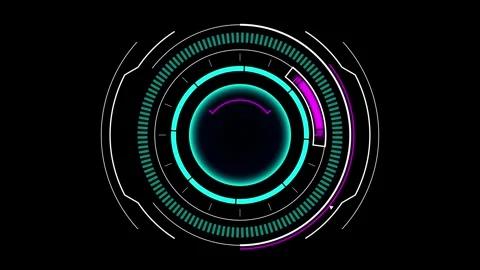 Animated Sci Fi HUD Interface with Rotating Concentric Circles and Data. Video stock 317302751