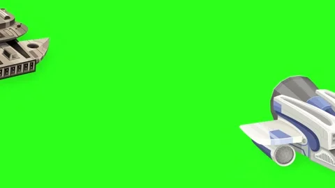 Animated Sci-Fi Spaceships Floating Across a Green Screen Background Stock Footage 344846071